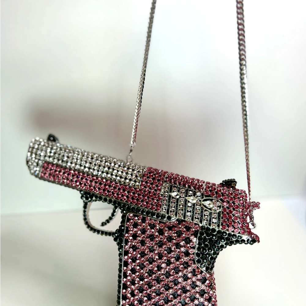 👜Pink pistol evening clutch/pink rhinestone purse